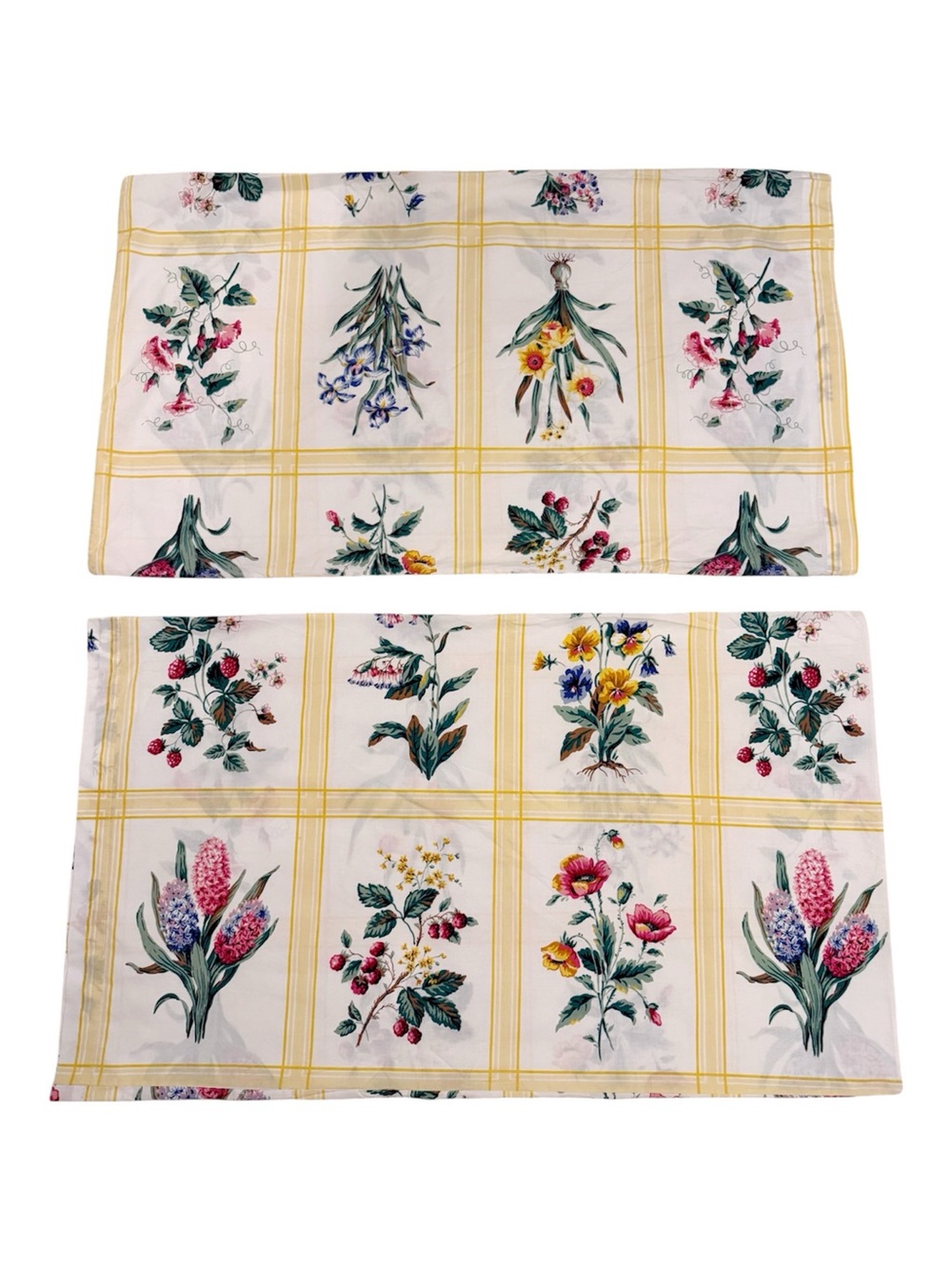 Floral Grid Pillowcases in Cream and Yellow